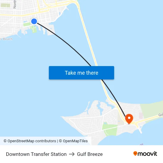 Downtown Transfer Station to Gulf Breeze map