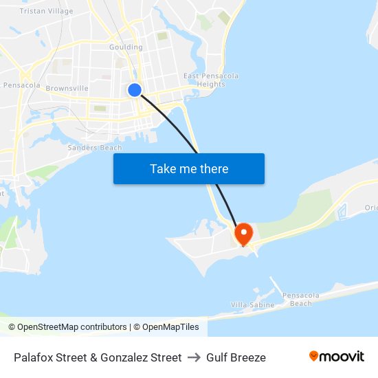 Palafox Street & Gonzalez Street to Gulf Breeze map