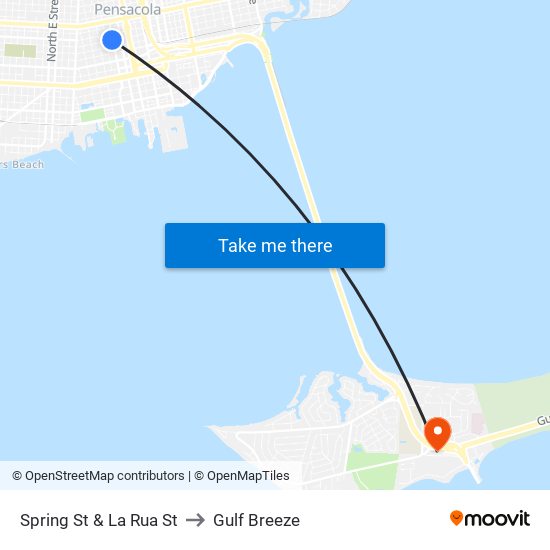 Spring St & La Rua St to Gulf Breeze map