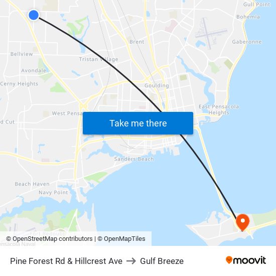 Pine Forest Rd & Hillcrest Ave to Gulf Breeze map
