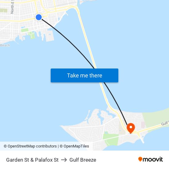 Garden St & Palafox St to Gulf Breeze map