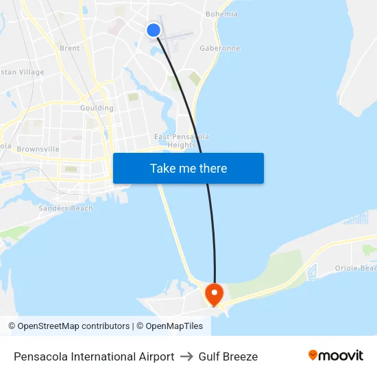 Pensacola International Airport to Gulf Breeze map
