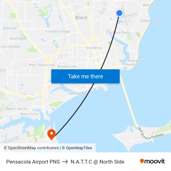 Pensacola Airport PNS to N.A.T.T.C @ North Side map