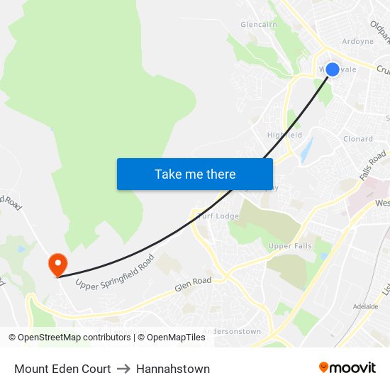 Mount Eden Court to Hannahstown map