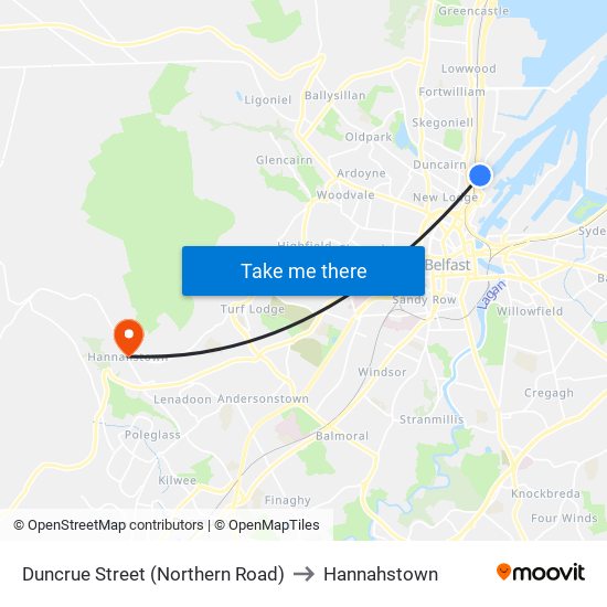 Duncrue Street (Northern Road) to Hannahstown map