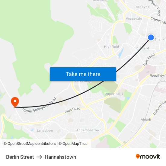 Berlin Street to Hannahstown map