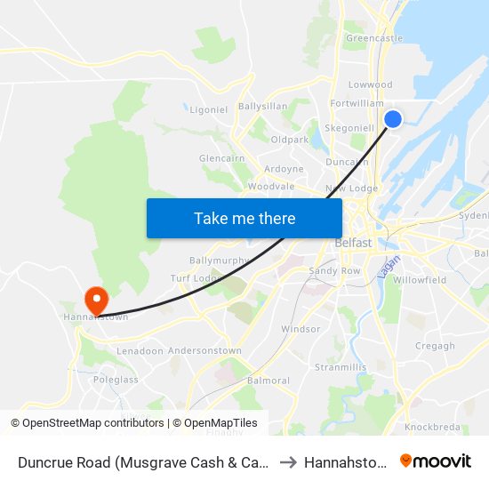 Duncrue Road (Musgrave Cash & Carry) to Hannahstown map