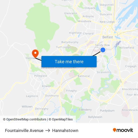 Fountainville Avenue to Hannahstown map