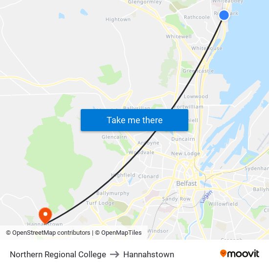 Northern Regional College to Hannahstown map