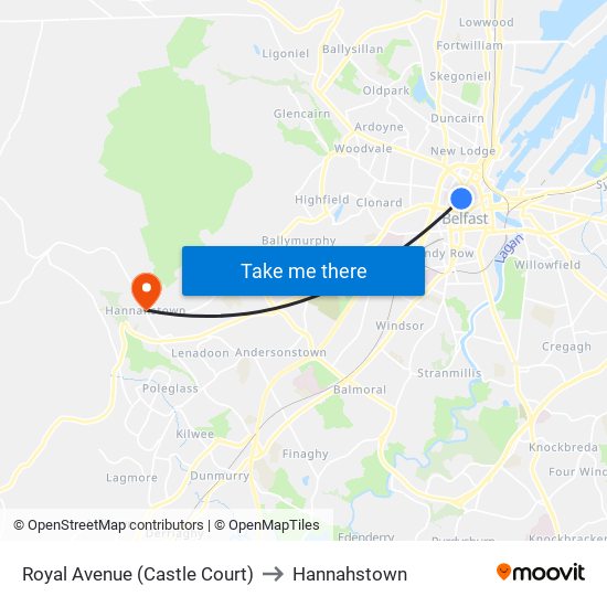 Royal Avenue (Castle Court) to Hannahstown map
