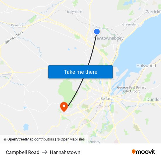 Campbell Road to Hannahstown map