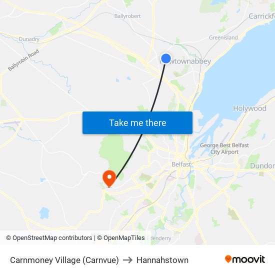 Carnmoney Village (Carnvue) to Hannahstown map