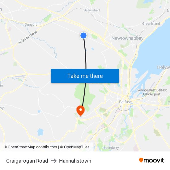 Craigarogan Road to Hannahstown map
