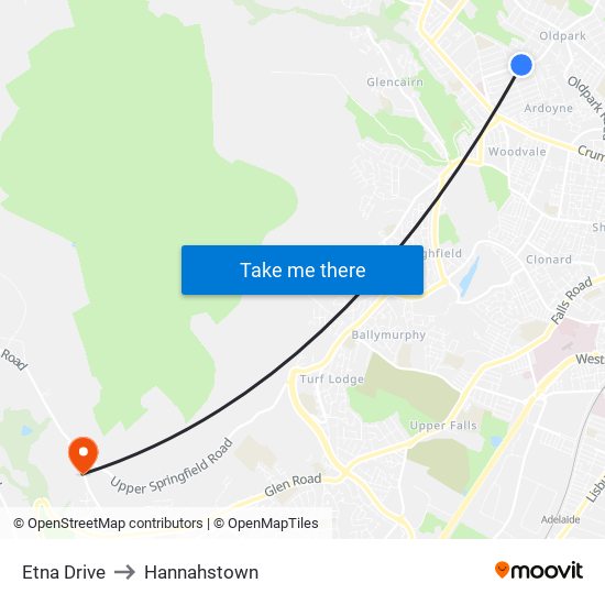 Etna Drive to Hannahstown map