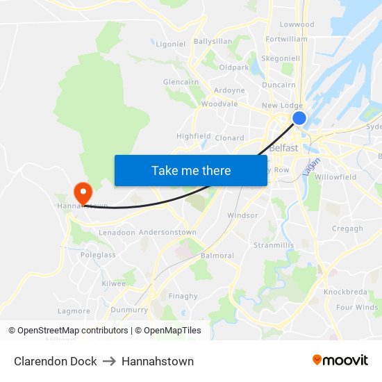 Clarendon Dock to Hannahstown map