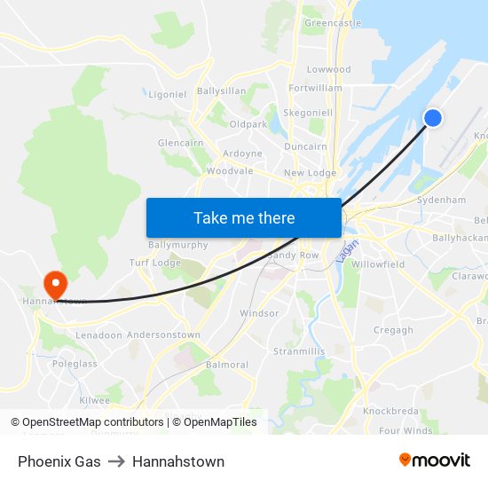 Phoenix Gas to Hannahstown map