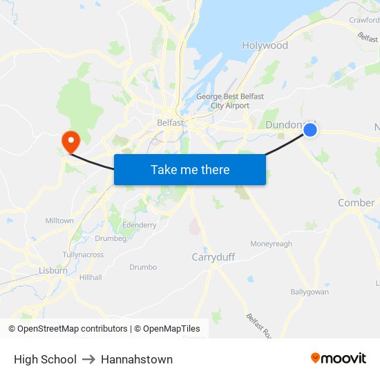 High School to Hannahstown map