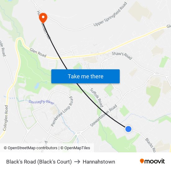 Black's Road (Black's Court) to Hannahstown map