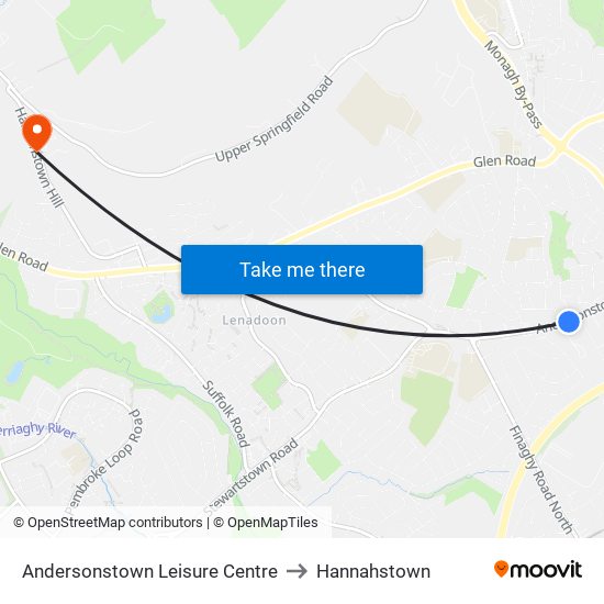 Andersonstown Leisure Centre to Hannahstown map