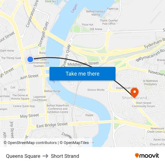 Queens Square to Short Strand map