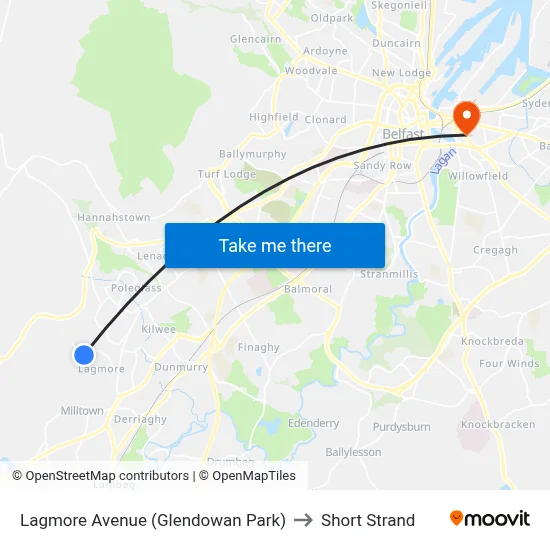 Lagmore Avenue (Glendowan Park) to Short Strand map