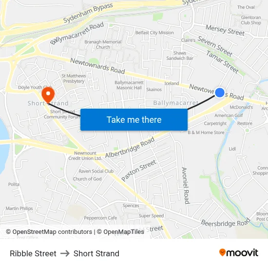 Ribble Street to Short Strand map