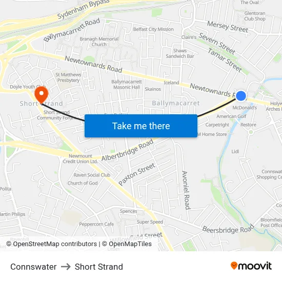 Connswater to Short Strand map