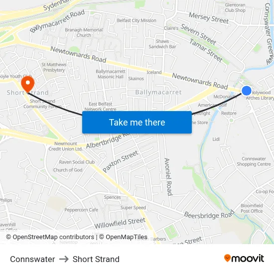 Connswater to Short Strand map
