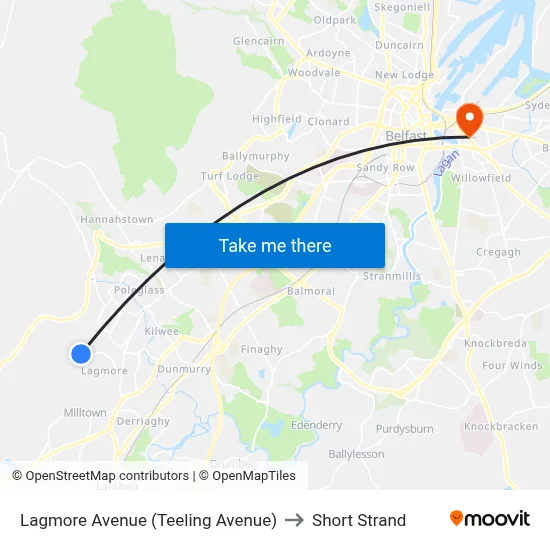 Lagmore Avenue (Teeling Avenue) to Short Strand map