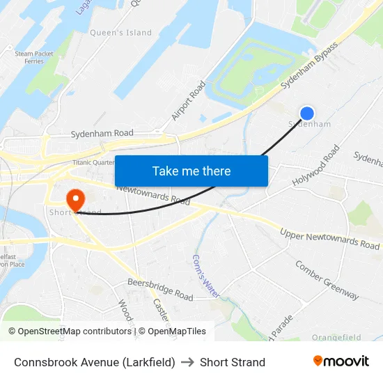 Connsbrook Avenue (Larkfield) to Short Strand map
