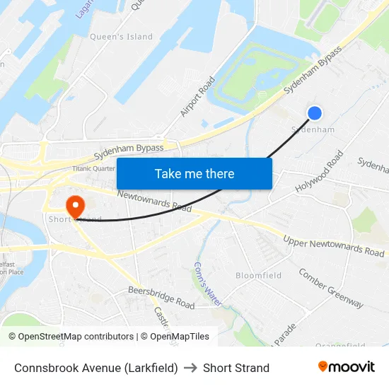 Connsbrook Avenue (Larkfield) to Short Strand map