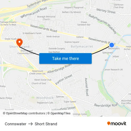 Connswater to Short Strand map