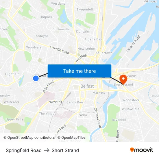 Springfield Road to Short Strand map