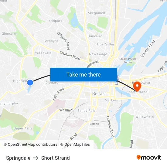 Springdale to Short Strand map