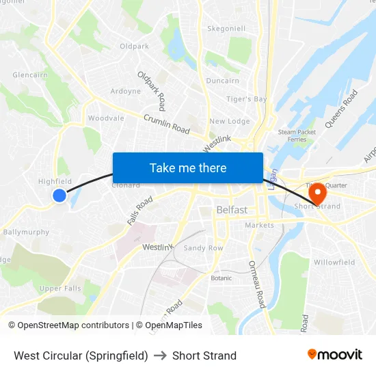 West Circular (Springfield) to Short Strand map