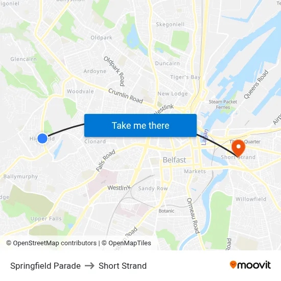 Springfield Parade to Short Strand map