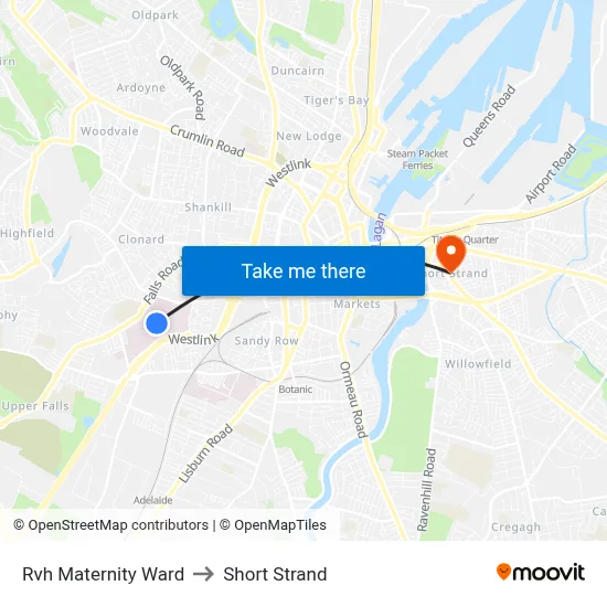 Rvh Maternity Ward to Short Strand map