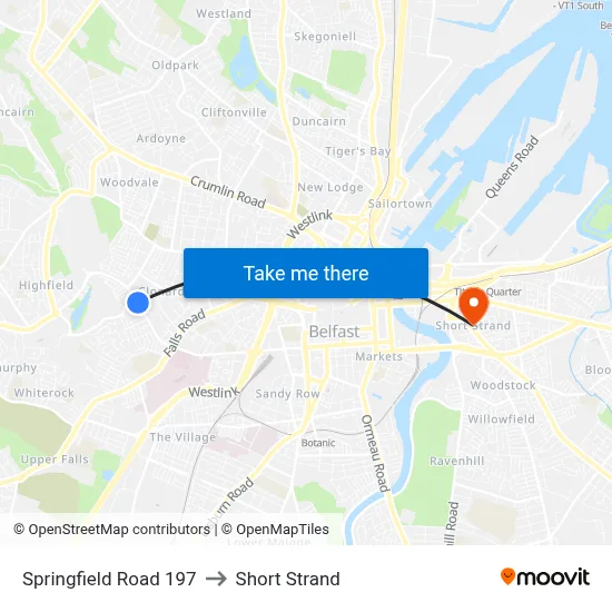 Springfield Road 197 to Short Strand map