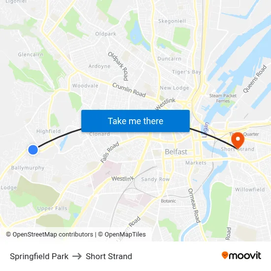 Springfield Park to Short Strand map