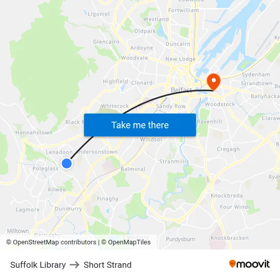Suffolk Library to Short Strand map