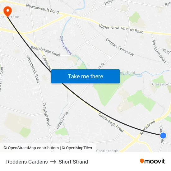 Roddens Gardens to Short Strand map