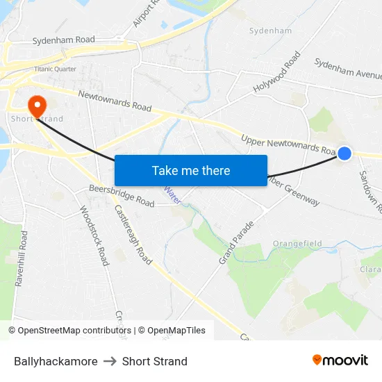 Ballyhackamore to Short Strand map