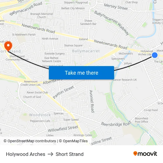 Holywood Arches to Short Strand map