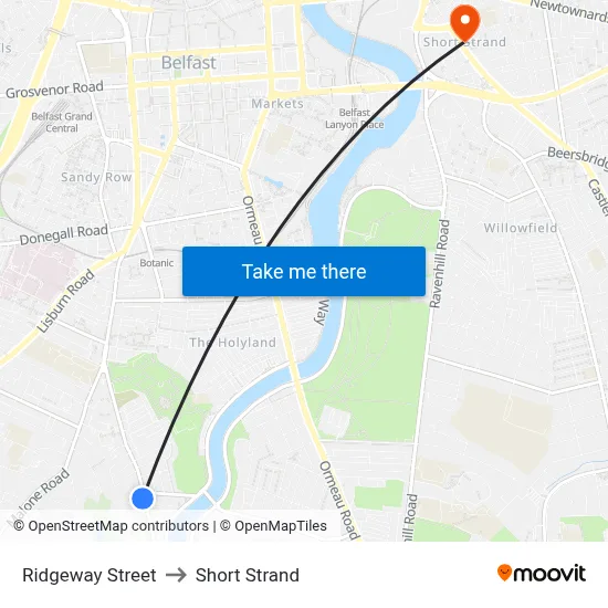 Ridgeway Street to Short Strand map