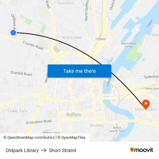 Oldpark Library to Short Strand map