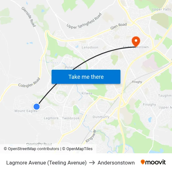 Lagmore Avenue (Teeling Avenue) to Andersonstown map