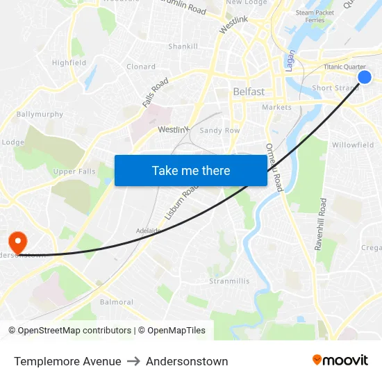 Templemore Avenue to Andersonstown map