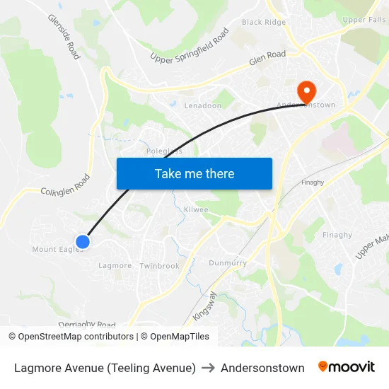 Lagmore Avenue (Teeling Avenue) to Andersonstown map