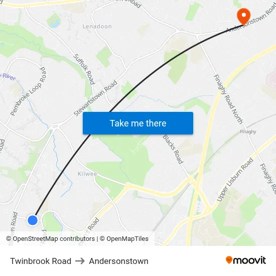 Twinbrook Road to Andersonstown map