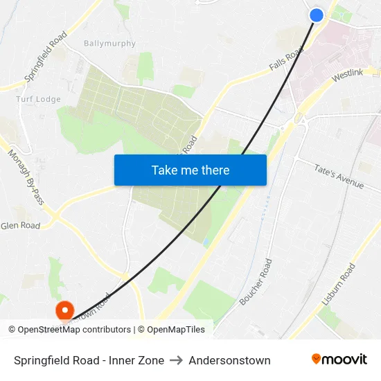 Springfield Road - Inner Zone to Andersonstown map
